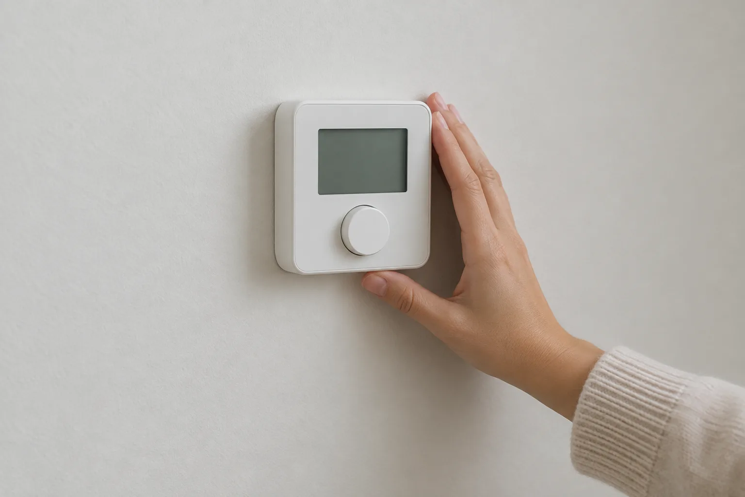 Un thermostat mural placé sur un pan de mur dégagé, loin du radiateur et de la fenêtre.
